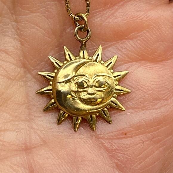 DYADEMA 925 Silver Sun Moon Pendant Italy Sterling Bolo Necklace Gold Vermeil - Picture 1 of 9